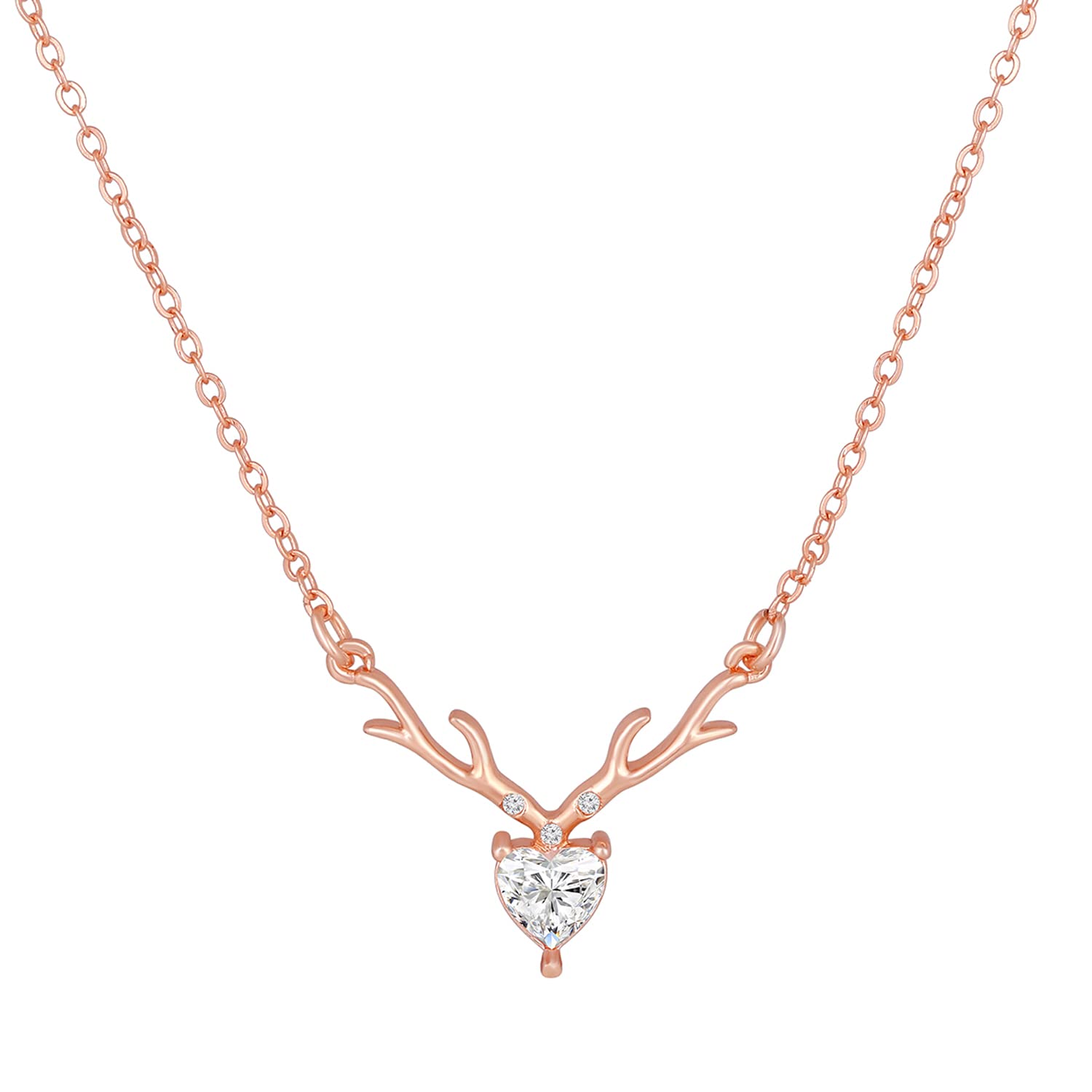 Mahi Deer Heart Shaped Necklace Pendant Chain with Cubic Zirconia